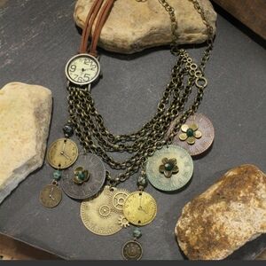 NEW - 1 LEFT - It's 5 O'clock Somewhere Charm'd Necklace W/ WORKING WATCH